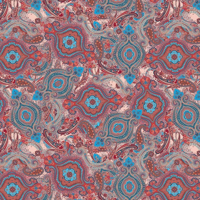 Fiery cashmir-paisley in fireplace red blue rose