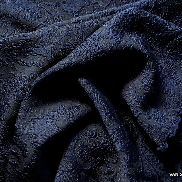 3D - Haute couture double jacquard in dark navy | View: 3D - Haute couture double jacquard in dark navy