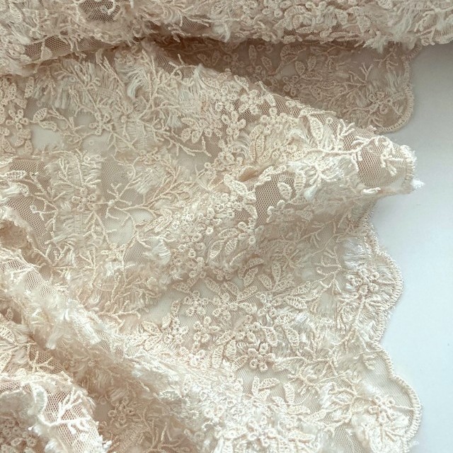 Hellbeige doppelt bestickte Traumspitze mit mini Pailletten auf Ton in Ton Feintüll