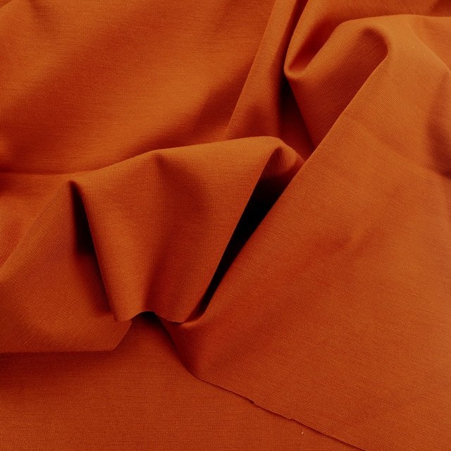 High stretch (bi-elastic) light sheen & medium weight fine jersey rayon mix in orange | View: High stretch (bi-elastic) light sheen & medium weight fine jersey rayon mix in orange