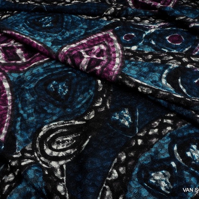 High stretch printed animal fur look in purple-dark turquoise | View: High stretch printed animal fur look in purple-dark turquoise