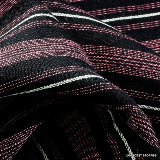 High quality 100% Dobby linen stripes in pink black and white