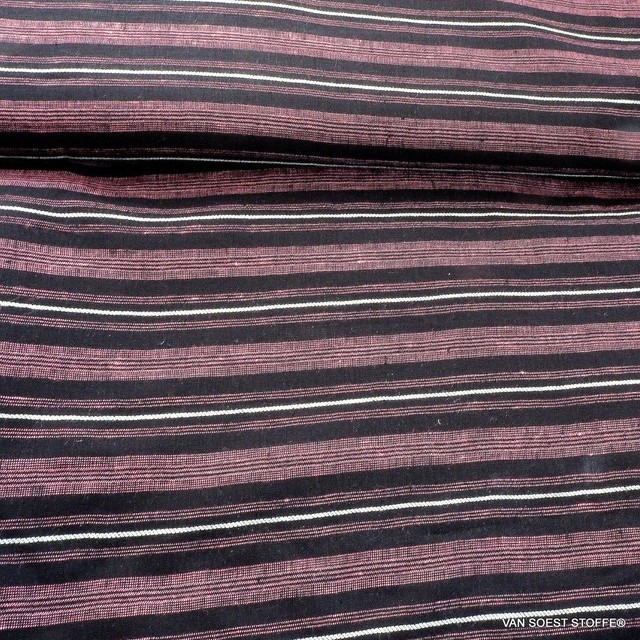 High quality 100% Dobby linen stripes in pink black and white | View: High quality 100% Dobby linen stripes in pink black and white