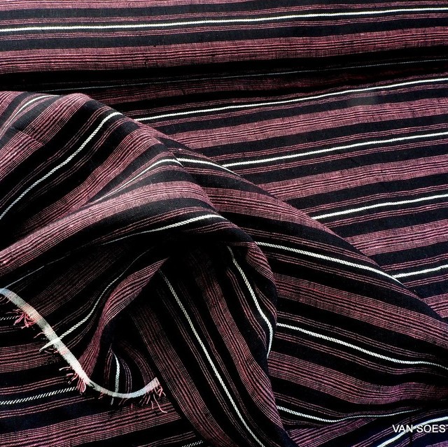 High quality 100% Dobby linen stripes in pink black and white | View: High quality 100% Dobby linen stripes in pink black and white