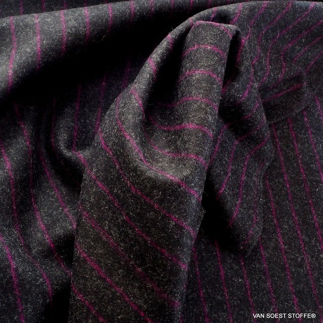 High quality virgin wool pinstripe in pink anthracite