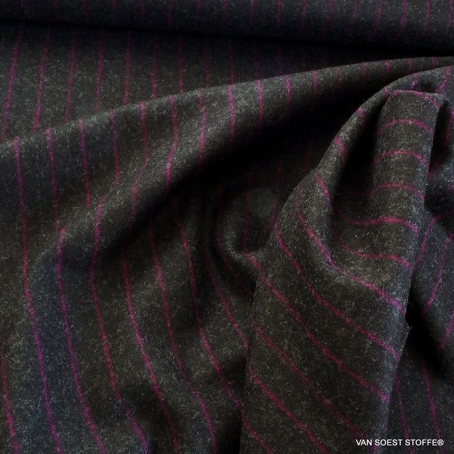 High quality virgin wool pinstripe in pink anthracite | View: High quality virgin wool pinstripe in pink anthracite