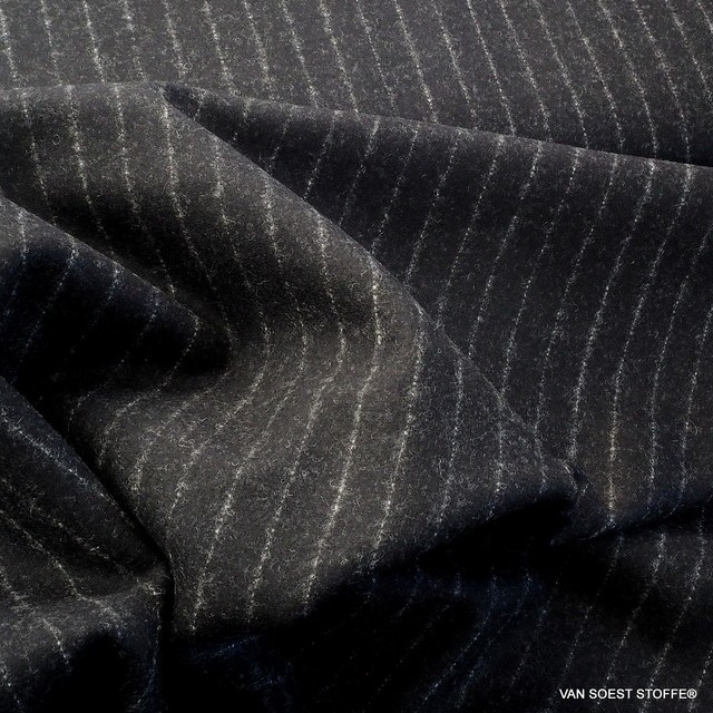 High-quality new wool pinstripe in black-silver