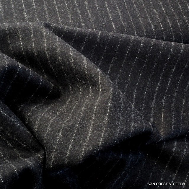 High-quality new wool pinstripe in black-silver | View: High-quality new wool pinstripe in black-silver