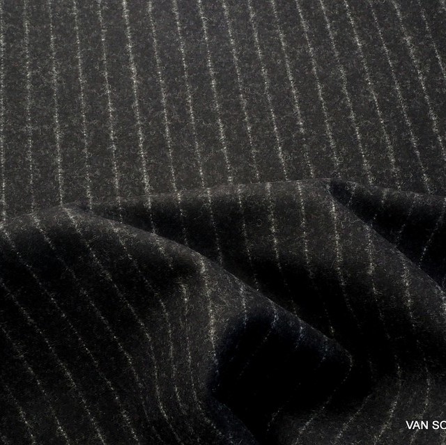 High-quality new wool pinstripe in black-silver | View: High-quality new wool pinstripe in black-silver