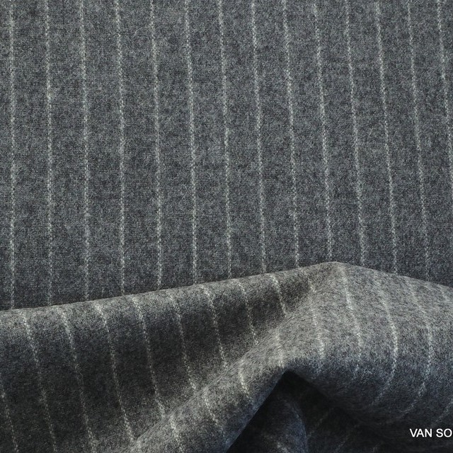 High quality virgin wool pinstripe in grey - white | View: High quality virgin wool pinstripe in grey - white