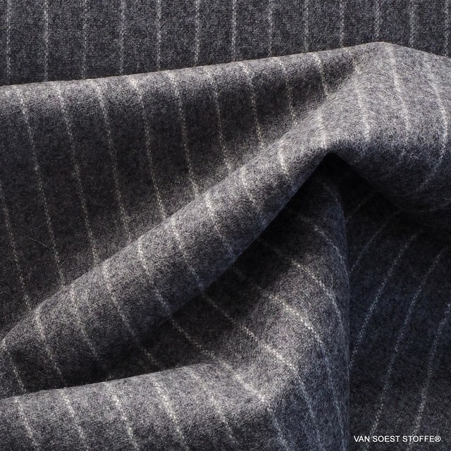 High quality virgin wool pinstripe in grey - white | View: High quality virgin wool pinstripe in grey - white