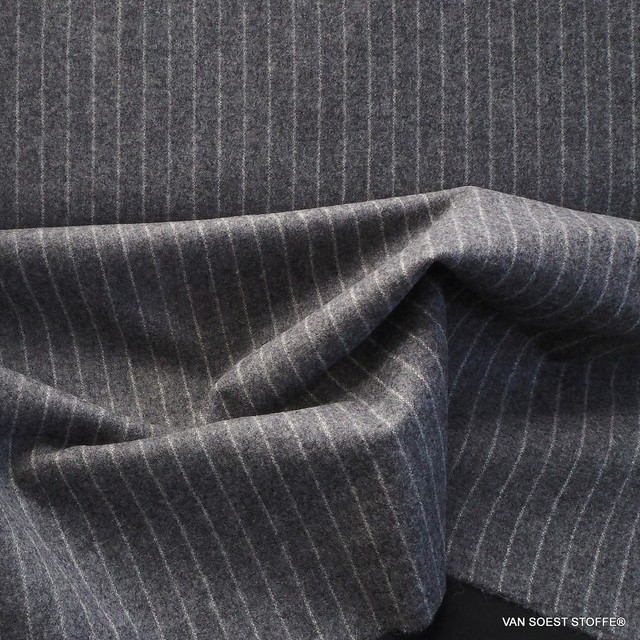 High quality virgin wool pinstripe in grey - white | View: High quality virgin wool pinstripe in grey - white