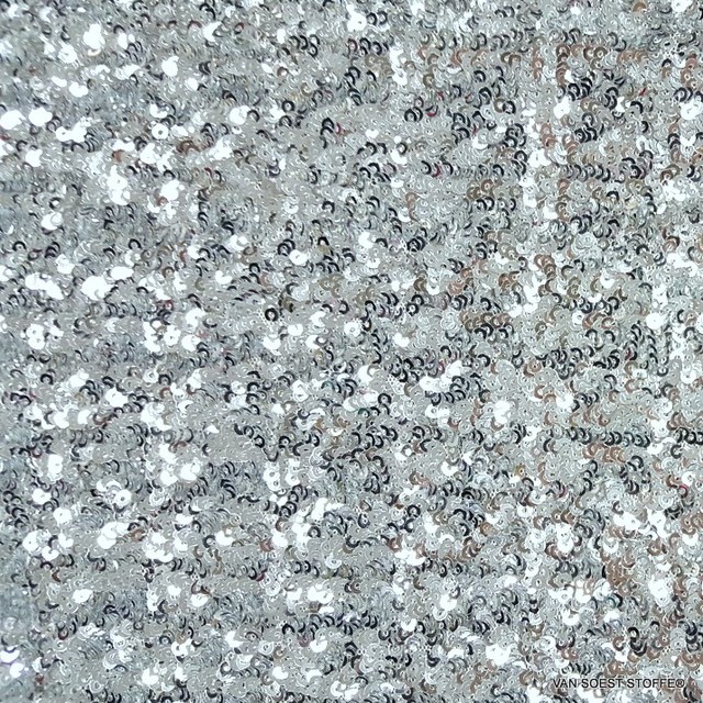 Hochwertiges blickdichtes Stretch mini Pailletten Dessin in Silber