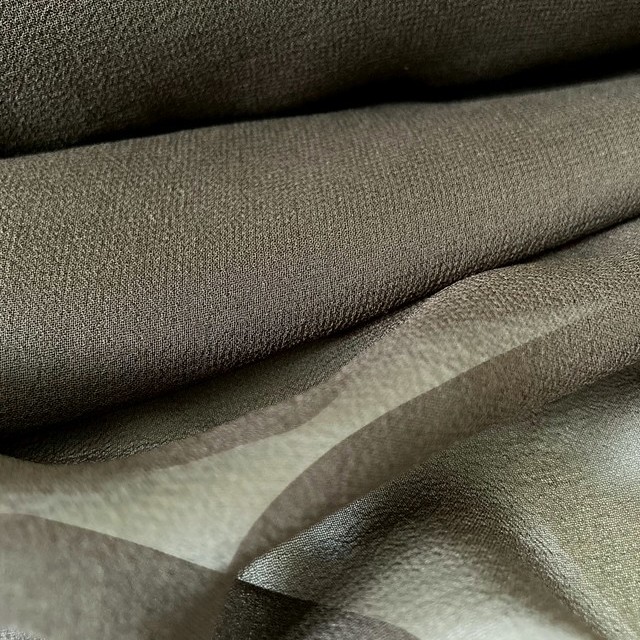 Italian designer silk crepe georgette chiffon made of high twisted yarn in mocca | View: 100% Italian Designer Silk Crepe Georgette Chiffon high twisted yarn mokka