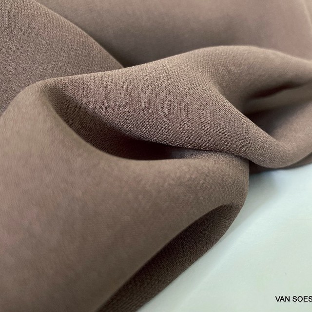 Italian designer silk crepe georgette chiffon made of high twisted yarn | View: 100% Italian Designer Silk Crepe Georgette Chiffon high twisted yarn kakao