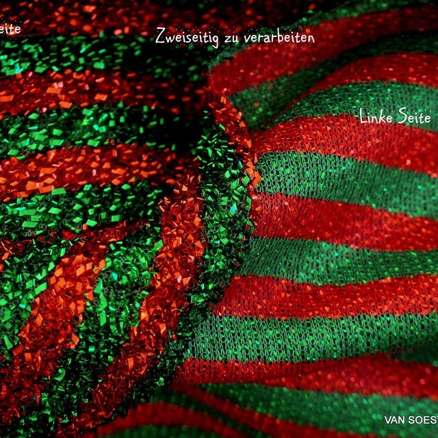 Italian Coccarda Stretch Mesh Glitter Stripes in Verde-Rosso - Green-Red. | View: Italian Coccarda Stretch Mesh Glitter Stripes in Verde-Rosso - Green-Red.