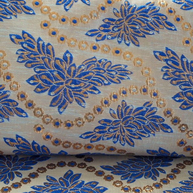 Italian brocade double weave in gold - silver - azure. | View: Italian brocade double weave in gold - silver - azure.