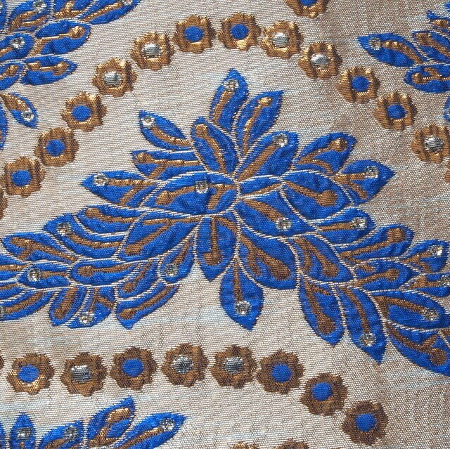 Italian brocade double weave in gold - silver - azure. | View: Italian brocade double weave in gold - silver - azure.