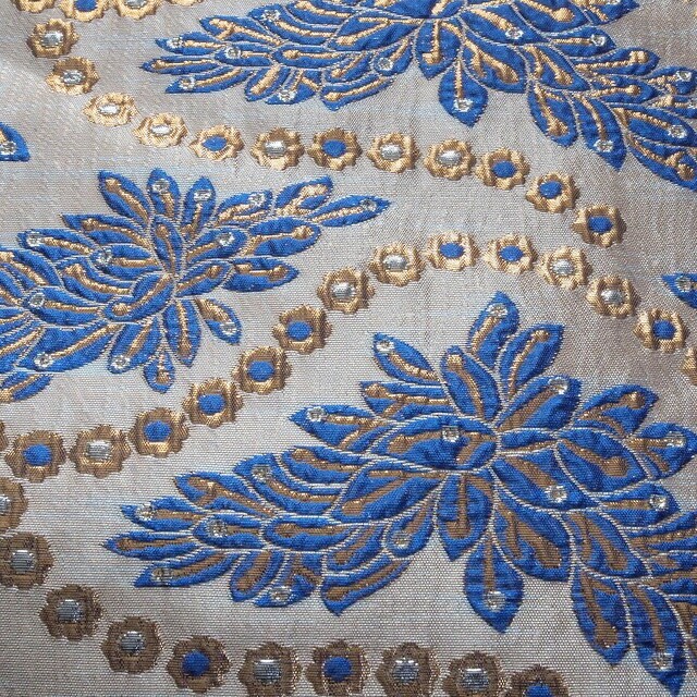 Italian brocade double weave in gold - silver - azure. | View: Italian brocade double weave in gold - silver - azure.