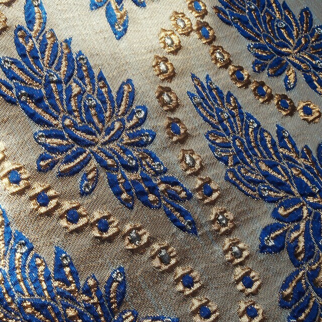 Italian brocade double weave in gold - silver - azure. | View: Italian brocade double weave in gold - silver - azure.