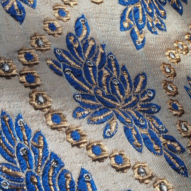 Italian brocade double weave in gold - silver - azure.