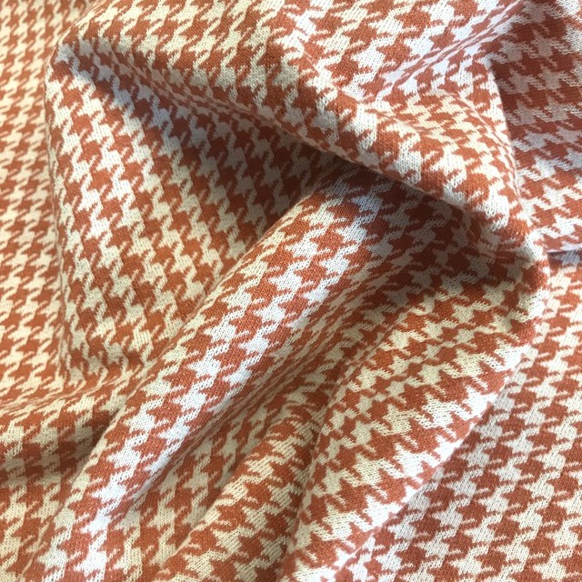 Jersey Houndstooth Orange Beige Cotton & Recycled PES