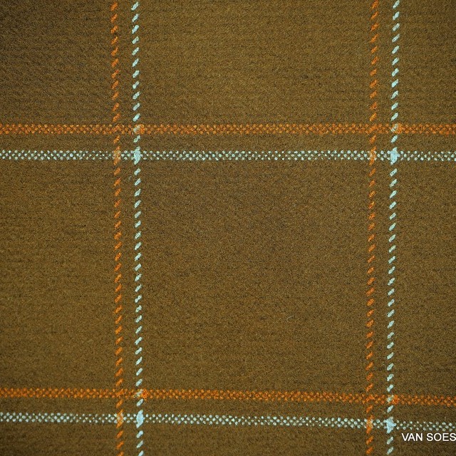 Check print on camel colored sturdy stretch flannel | View: Check print on camel colored sturdy stretch flannel