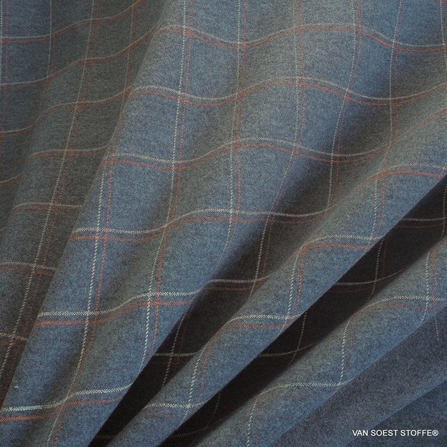 Check print on melange gray colored sturdy stretch flannel | View: Check print on melange gray colored sturdy stretch flannel