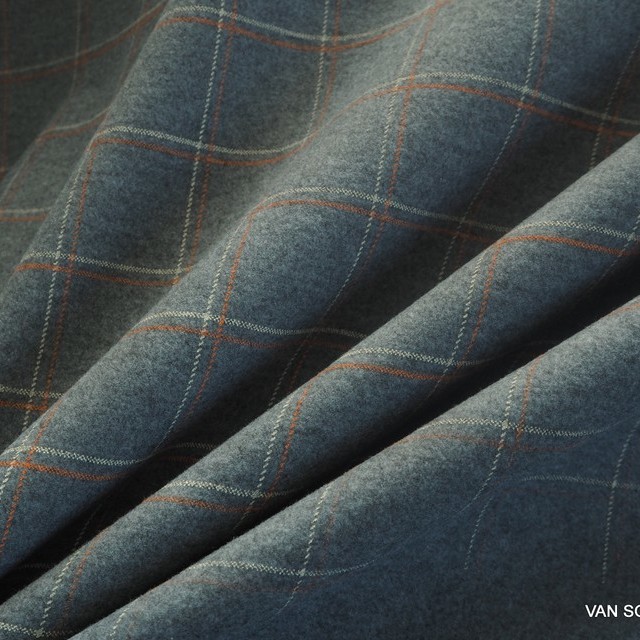 Check print on melange gray colored sturdy stretch flannel | View: Check print on melange gray colored sturdy stretch flannel