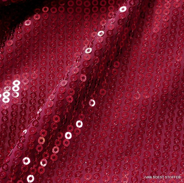 Cherry red sequin longitudinal stripes on high cross stretch knitted fabric | View: Cherry red sequin longitudinal stripes on high cross stretch knitted fabric