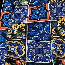 Majolica pattern on black tulle - unique colorful tile folklore embroidery | View: Majolica pattern on black tulle - unique colorful tile folklore embroidery