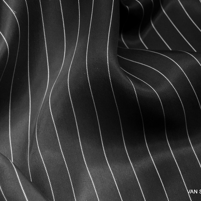 Matt Shiny Dandy Fine Stripe Satin Cupro Mix Black White | View: Matt Shiny Dandy Fine Stripe Satin Cupro Mix Black White