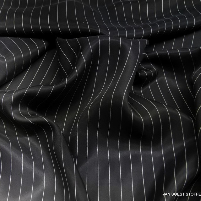 Matt Shiny Dandy Fine Stripe Satin Cupro Mix Black White | View: Matt Shiny Dandy Fine Stripe Satin Cupro Mix Black White