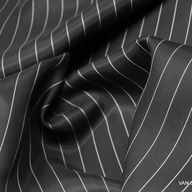 Matt Shiny Dandy Fine Stripe Satin Cupro Mix Black White