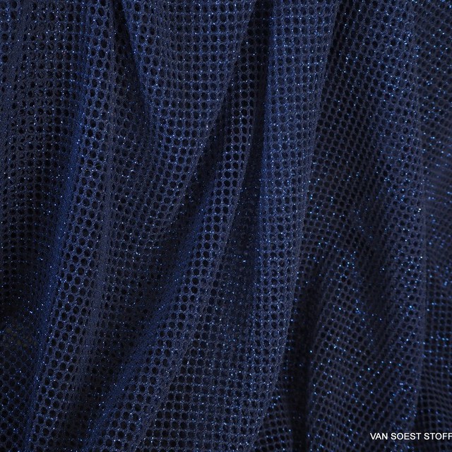 Mesh Laminata Twist -High Stretch- Marine Blau mit Royalblauen eingewirkten Glanzpartikeln | Ansicht: Mesh Laminata Twist -High Stretch- Marine Blau mit Royalblauen eingewirkten Glanzpartikeln