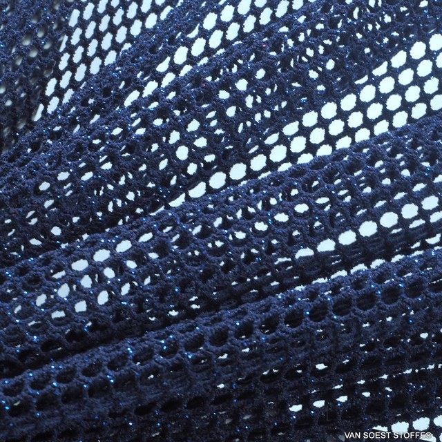 Mesh Laminata Twist -High Stretch- Navy Blue with Royal Blue Interwoven Shiny Particles