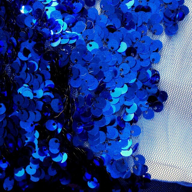 Multi 6 mm. Sequin bundles on stretch tulle in cobalt blue