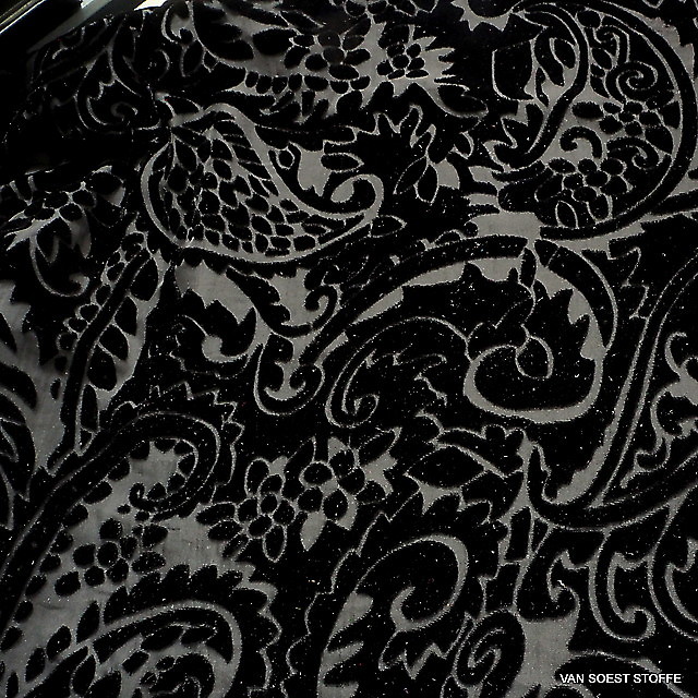 Nylon-Rayon Paisley Samt Ausbrenner in tief Schwarz | Ansicht: Nylon-Rayon Paisley Samt Ausbrenner in tief Schwarz