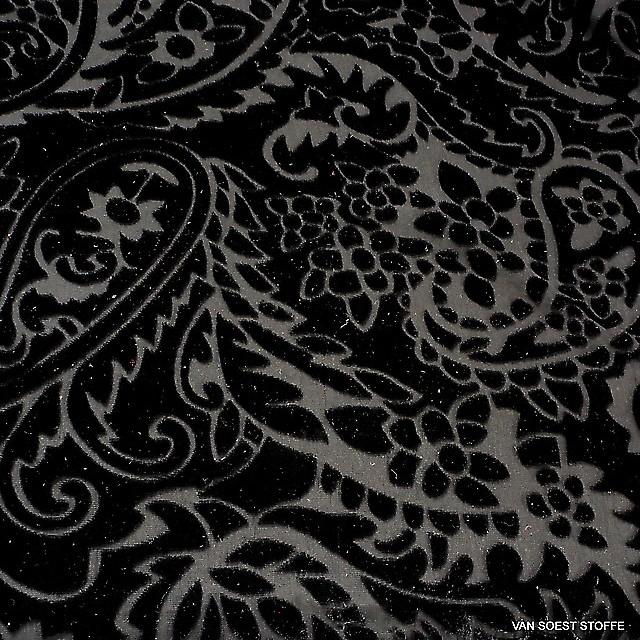 nylon-rayon paisley velvet burnout in deep black | View: nylon-rayon paisley velvet burnout in deep black