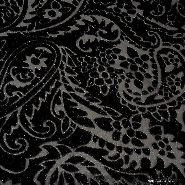 Nylon-Rayon Paisley Samt Ausbrenner in tief Schwarz | Ansicht: Nylon-Rayon Paisley Samt Ausbrenner in tief Schwarz