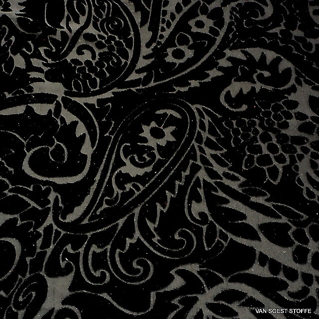 nylon-rayon paisley velvet burnout in deep black | View: nylon-rayon paisley velvet burnout in deep black