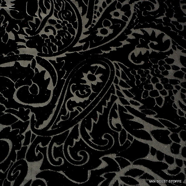 Nylon-Rayon Paisley Samt Ausbrenner in tief Schwarz | Ansicht: Nylon-Rayon Paisley Samt Ausbrenner in tief Schwarz