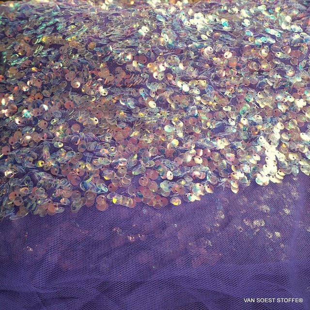 Sequins wonder with iridescent sequins on purple fine tulle | View: Sequins wonder with iridescent sequins on purple fine tulle