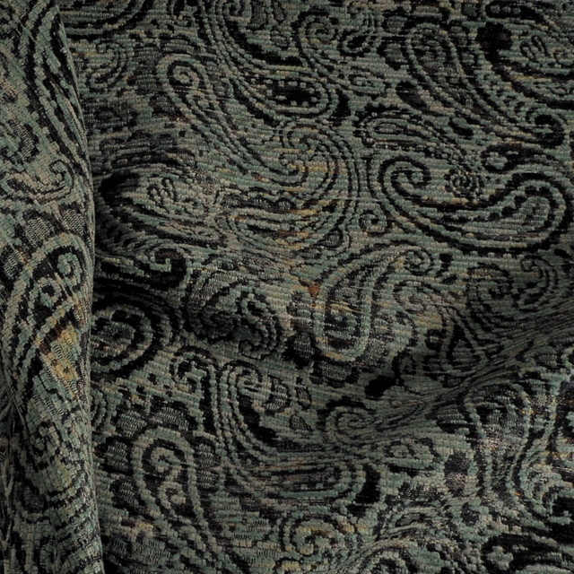 Paisley Jacquard gewebter Bouclé in sanftem Grün - Gelb | Ansicht: Paisley Jacquard gewebter Bouclé in sanftem Grün - Gelb