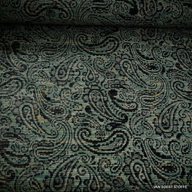 Paisley Jacquard gewebter Bouclé in sanftem Grün - Gelb | Ansicht: Paisley Jacquard gewebter Bouclé in sanftem Grün - Gelb