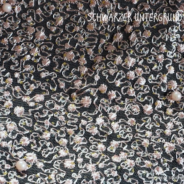 Perlen auf mikro Blümchen Stretch Glitter Tüll in Rose | Ansicht: Perlen auf mikro Blümchen Stretch Glitter Tüll in Rose