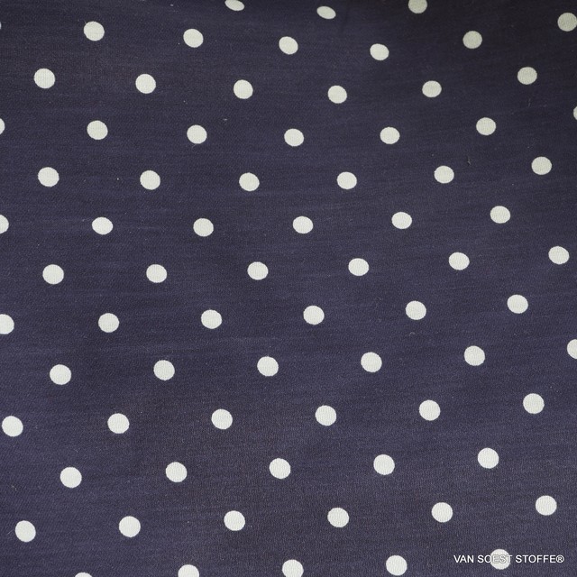 Polkadot Baumwollprint in weiß auf Marine Grund - hauchzart | Ansicht: klassischer Baumwollprint - weisser Polkadot auf Marine Grund - hauchzart