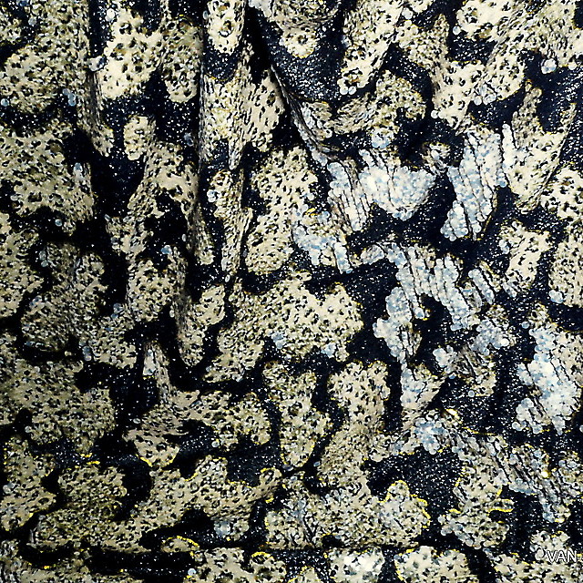 Reptile sequins on black raffia | View: reptile sequins on black raffia
