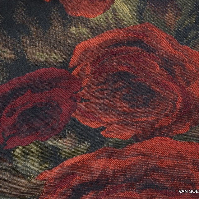 Rose shadow jacquard in red black gold | View: Rose shadow jacquard in red black gold