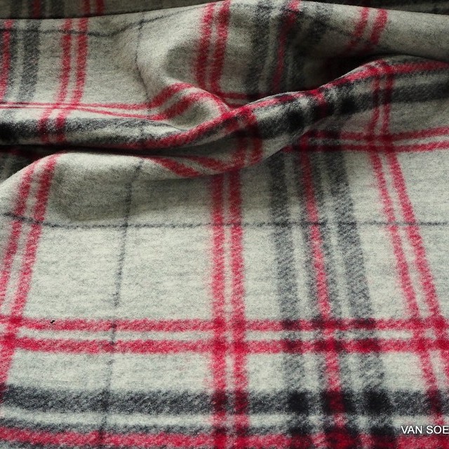 Red Overkaro Walk fabric in gray melange | View: Red Overkaro Walk fabric in gray melange